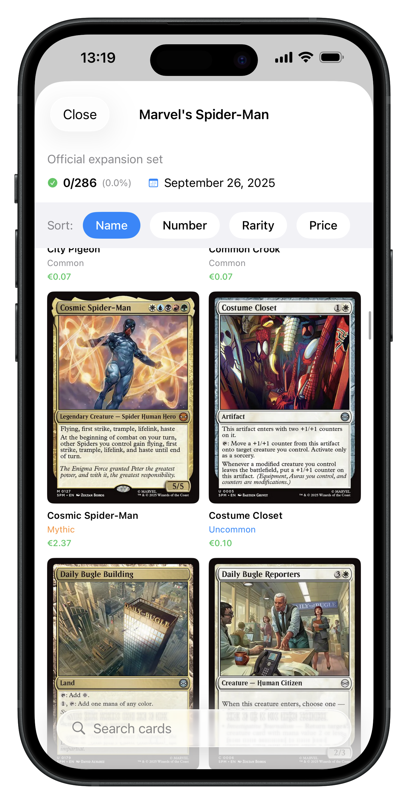 Lotus Scan browsing MTG card sets and collections