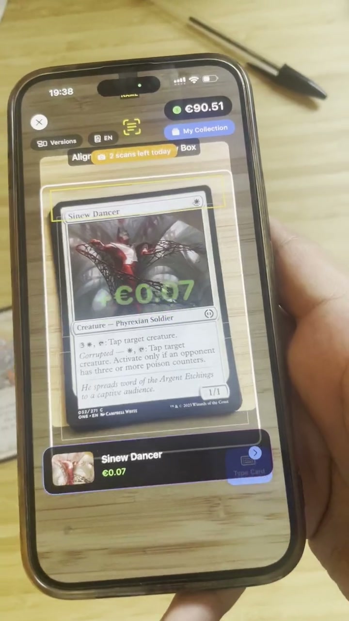 Lotus Scan identifying a Magic card and its live price in real time